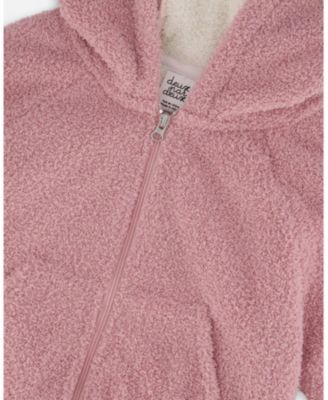 Girl Hooded Full Zip Cat Plush Jacket Dusty Pink - Child
