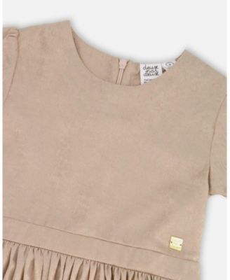 Big Girls Short Sleeve Dress with Pleated Skirt Light Caramel