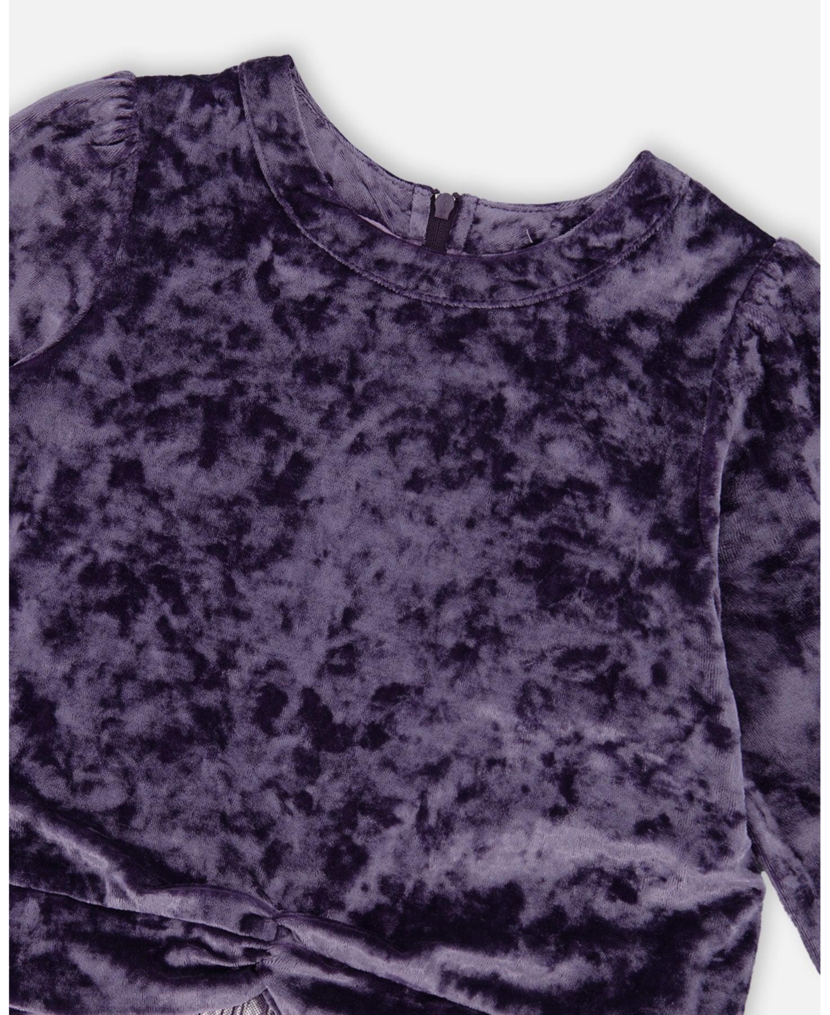Deux par Toddler Girls Long Sleeve Bi-Material Velour and Jersey Dress Purple Gray - Toddler|Child