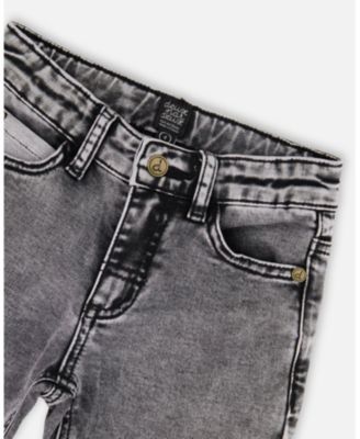 Boy French Terry Black Denim Pants with Contrasting Patch - Child