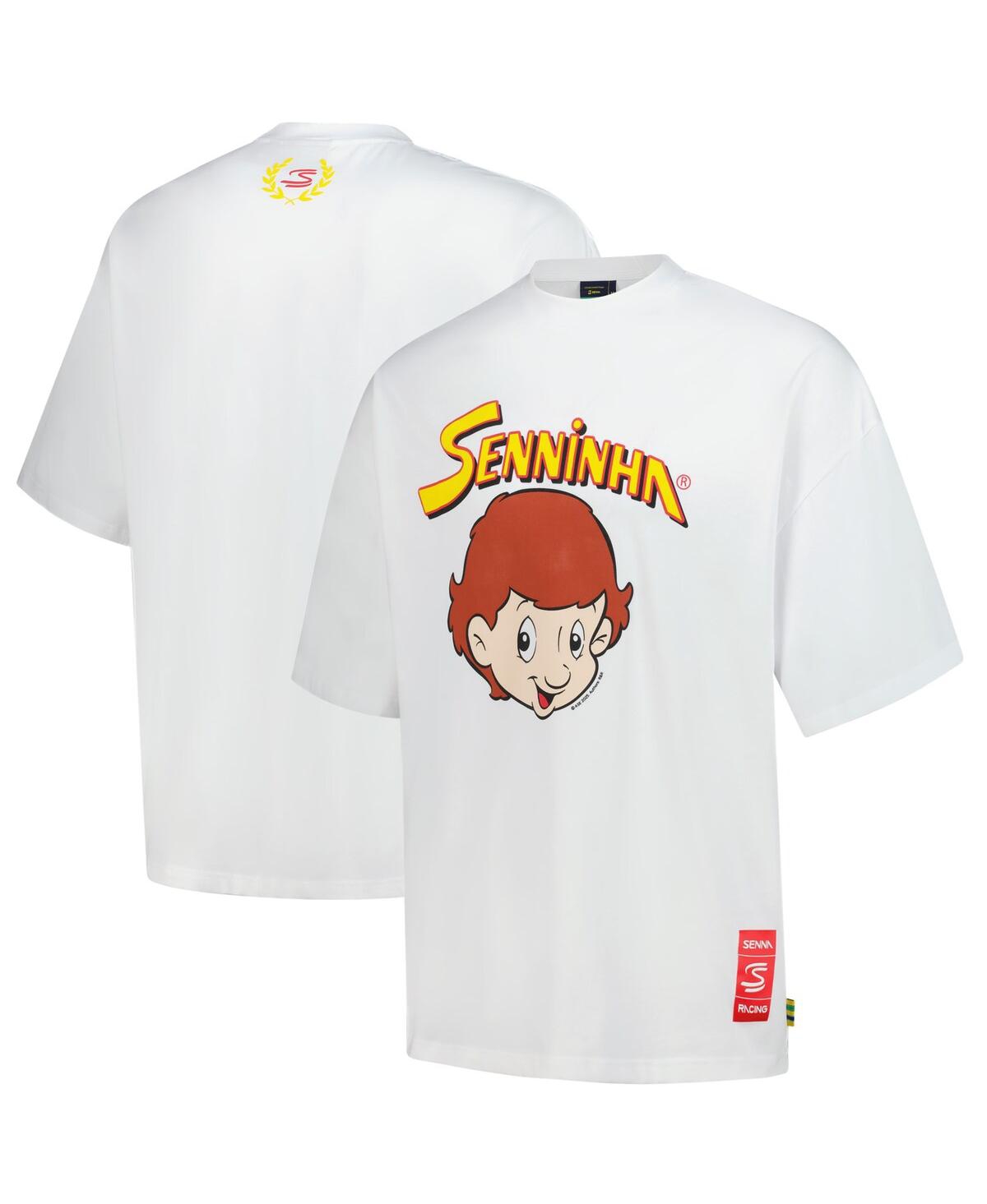 Ayrton Men's and Women's Senna F1 Senninha Cartoon Oversized T-Shirt - White