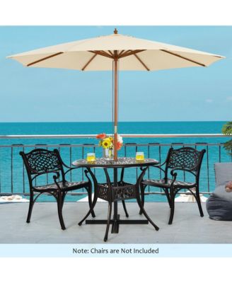 36'' Outdoor Round Dining Table Cast Aluminum Patio Bistro Table w/ Umbrella Pole