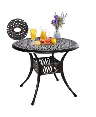 36'' Outdoor Round Dining Table Cast Aluminum Patio Bistro Table w/ Umbrella Pole