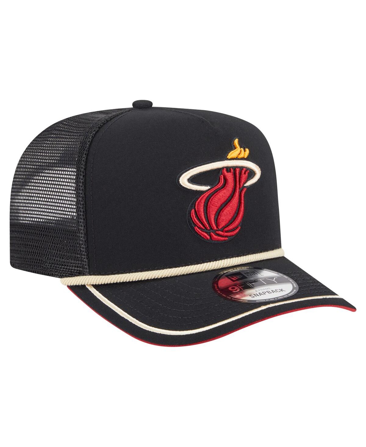 New Era Men's Black Miami Heat Team Rope A-frame 9fifty Snapback Hat In Black