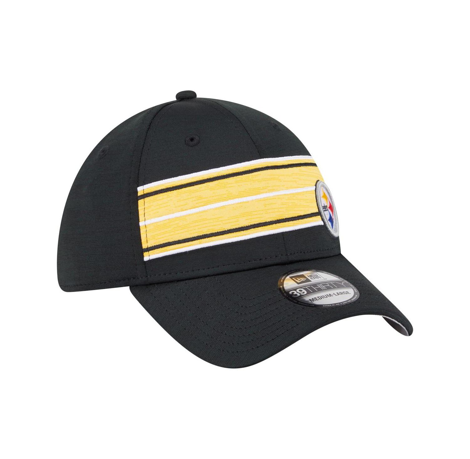 Men's Black Pittsburgh Steelers Stripes 39THIRTY Flex Hat