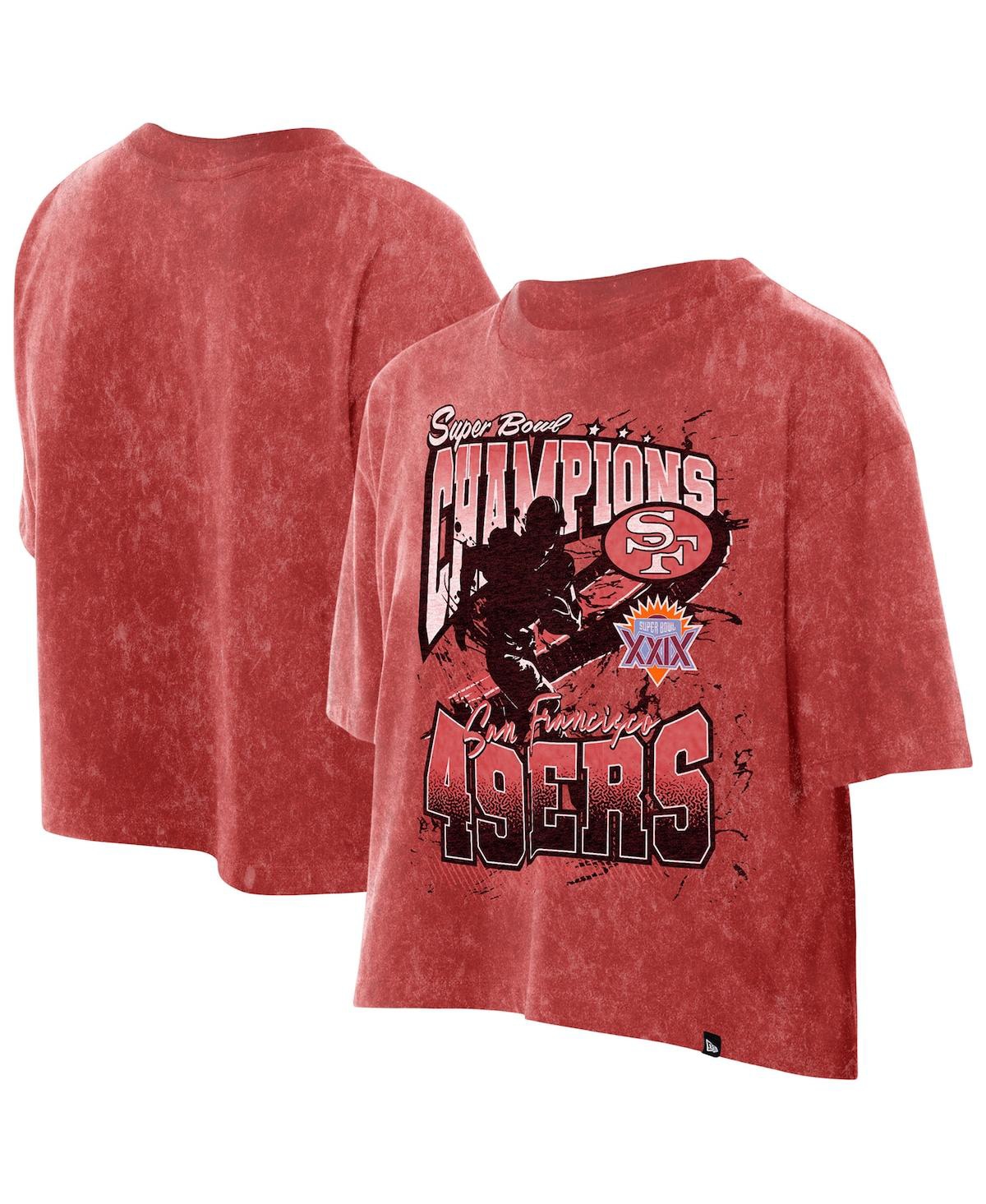 Women's Scarlet San Francisco 49ers Cropped Boxy Sport Classics Mineral Wash T-Shirt - Scarlet