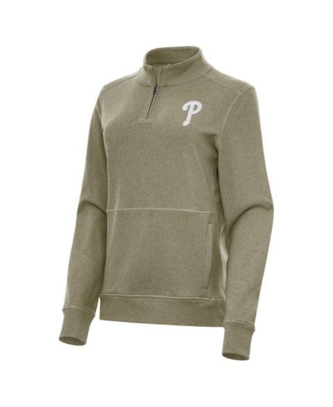 Женские куртки Antigua Women's Olive Philadelphia Phillies Crush Quarter-Zip Jacket