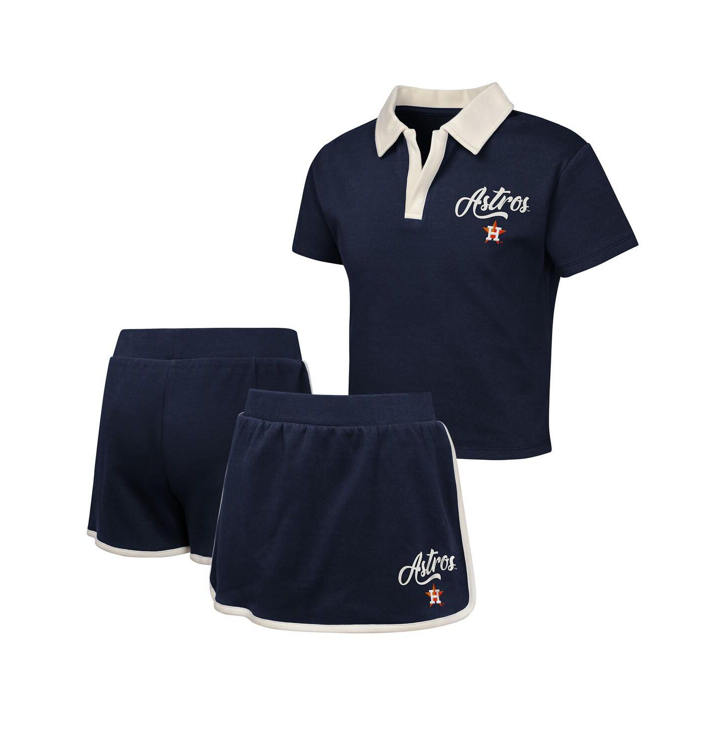 Комплект Outerstuff 2-Piece Navy Houston Astros Base Trainer Johnny Polo Shirt and Skort Set для девочек — фото 1