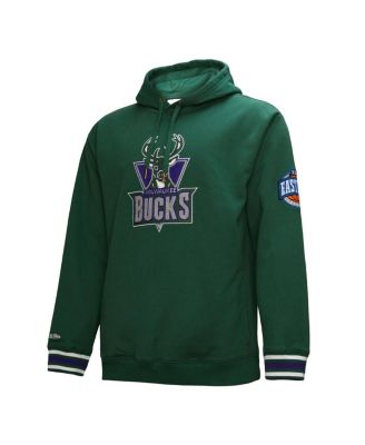 Men's Hunter Green Milwaukee Bucks Hardwood Classics Chainstitch&nbsp;Vintage Heavyweight Pullover Hoodie