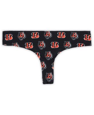 Women's Black Cincinnati Bengals Record Allover Print Knit Thong