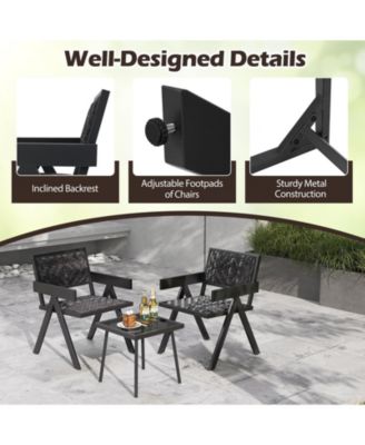 3 Pieces Patio Wicker Bistro Set with Quick-Drying Foam