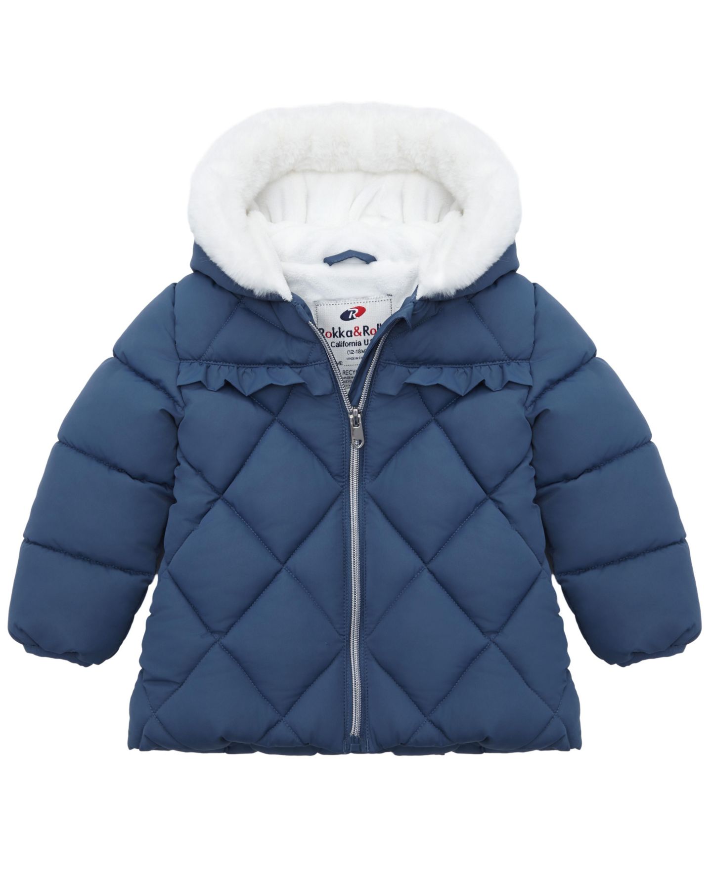 Куртка Rokka&Rolla Soft Lining Hooded Puffer Jacket для девочек-малышей, цвет: Морозный тёмно-синий — фото 1