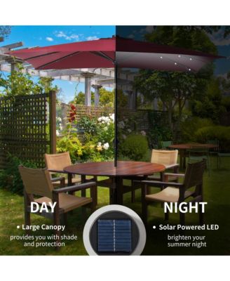 9' x 7' Solar Umbrella, Patio Umbrella with LED Lights, Wine