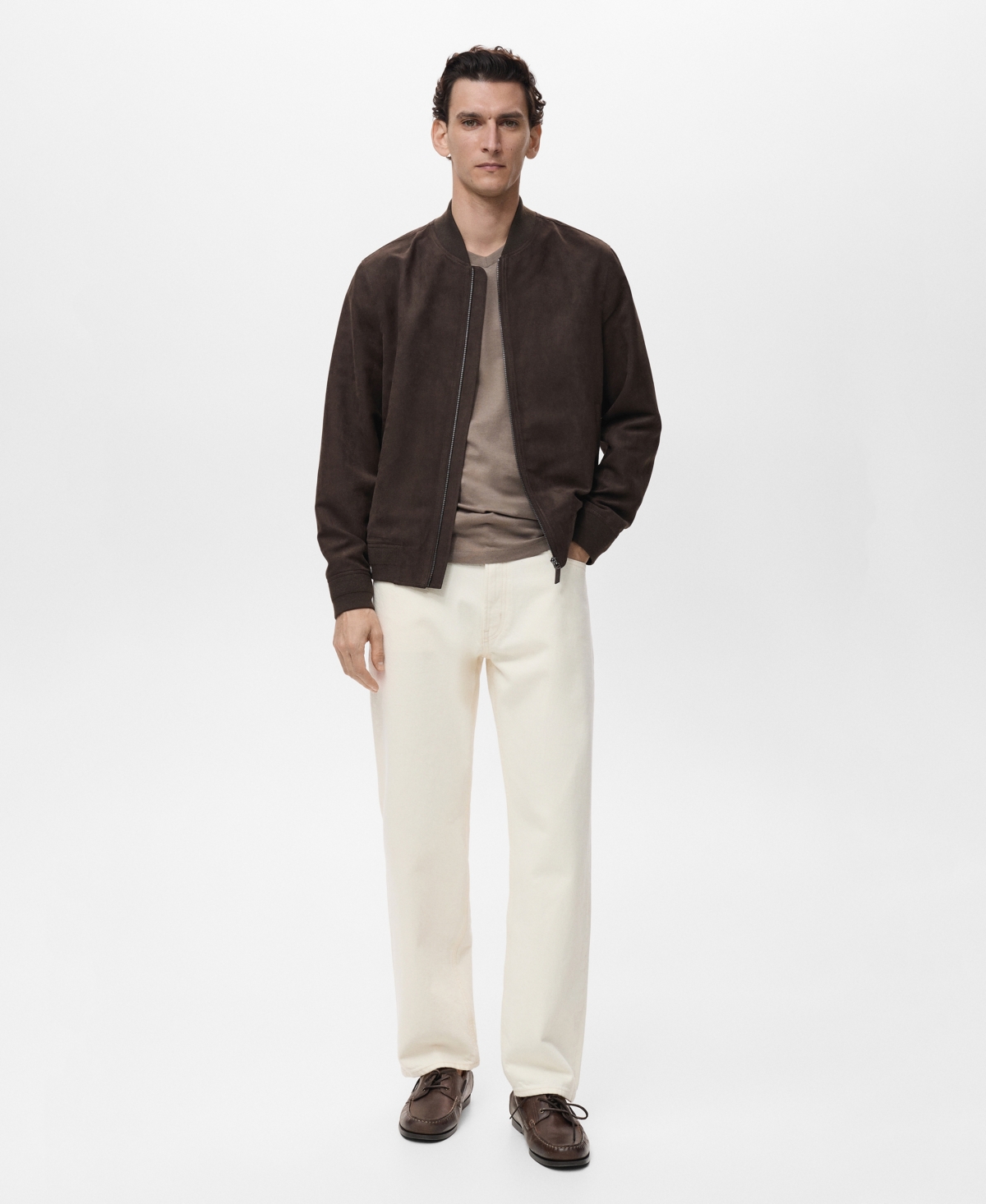 Mango Men's Suede-effect Bomber Jacket In Brown