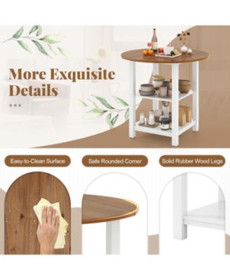 Folding Drop-Leaf Round Dining Table with 2 Shelves