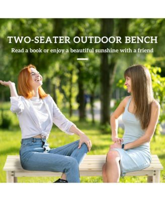 2-Seat Wood Garden Bench, Patio Bench w/ Slatted Seat,
