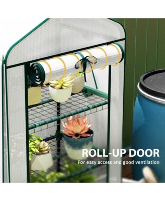 4-Tier Mini Greenhouse with Screen Roof and Reinforced PE Cover