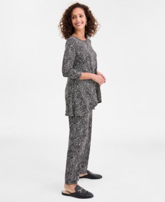 Jm Collection Womens Mara Speckle Print 3 4 Sleeve Swing Tunic Mara Speckle Print Wide Leg Pants Macys Exclusive In Black