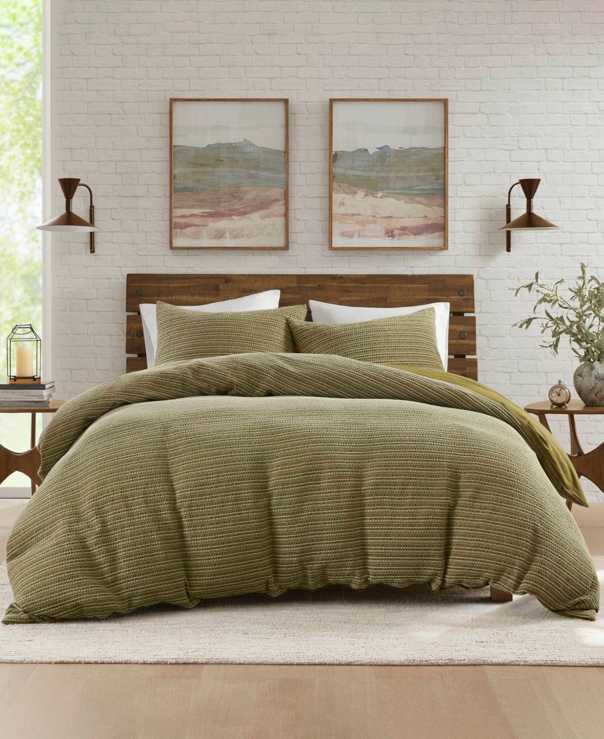 Woolrich Lyon Waffle Washed 3-pc. Duvet Cover Set, King/california King In Green