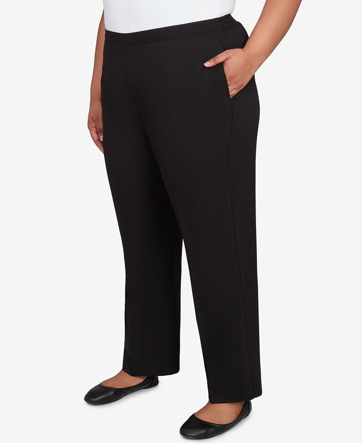 Alfred Dunner Plus Size As Usual Textured Pull On Elastic Medium Length Pants In Black