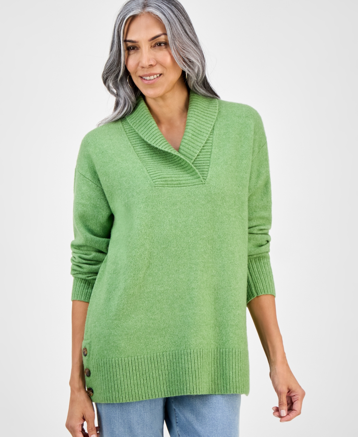 Style & Co Women's Shawl Collar Button-Hem Tunic Sweater, Created for Macy's