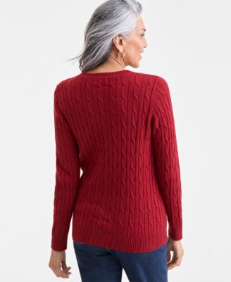 Women's Cotton Cable-Knit Crewneck Sweater, Created for Macy's