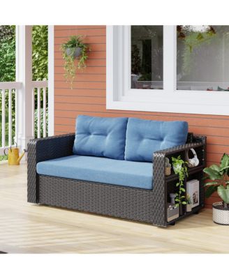 Convertible Foldable Wicker Outdoor Sofa with Storage Shelves