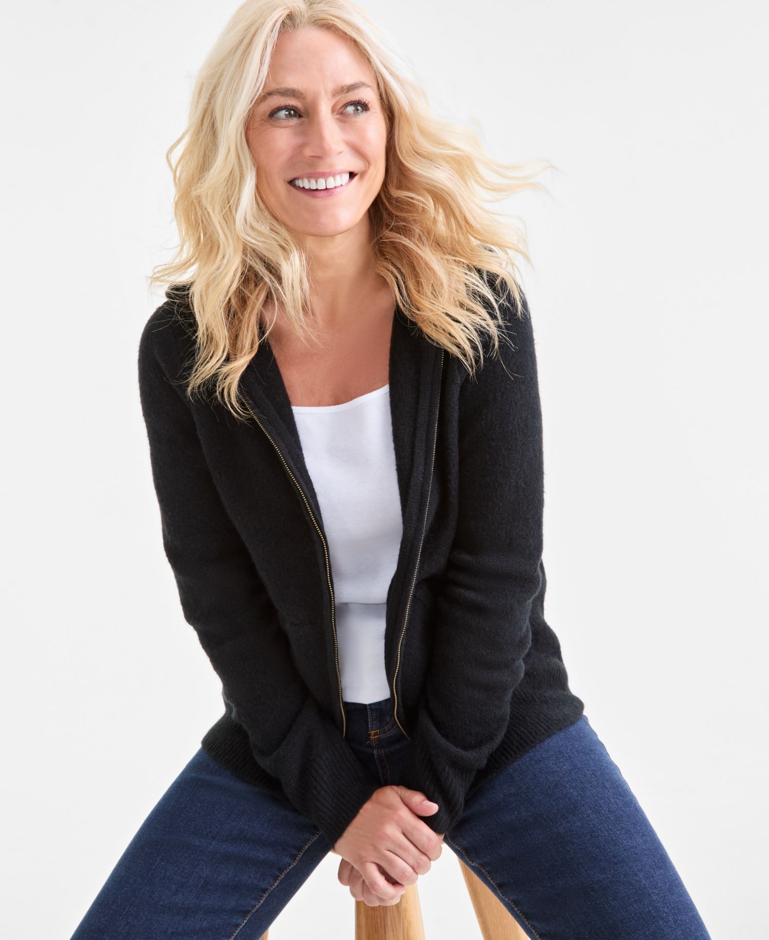 Petite Luxsoft Full-Zip Hoodie Sweater,