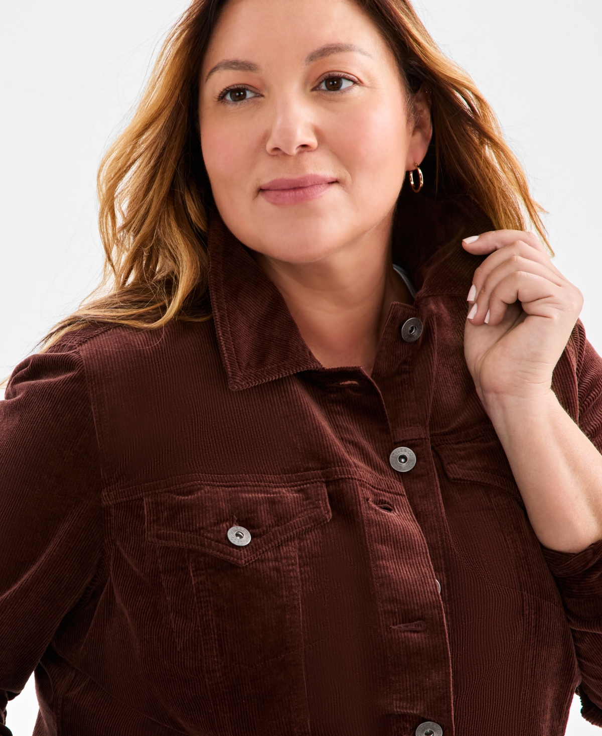 Style & Co Plus Size Corduroy Button-front Jacket, Macy's Exclusive In Brown