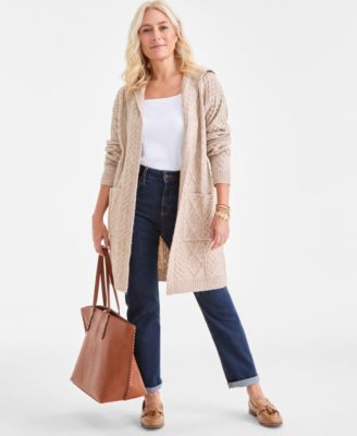 Women's Chunky Cable-Knit Hoodie Cardigan, Created for Macy's