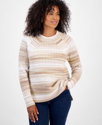 Women's Space-Dye Long-Sleeve Crewneck Sweater, Macy's Exclusive