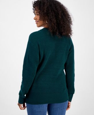 Petite Textured Stitch V-Neck Sweater