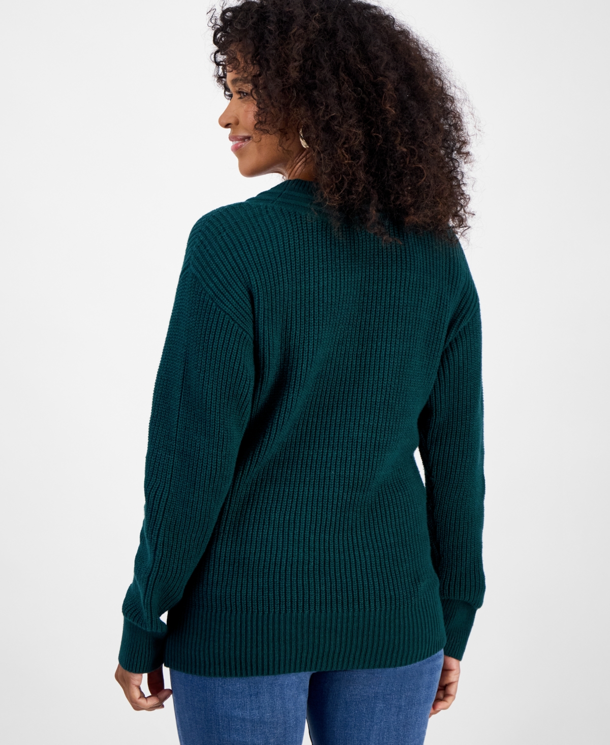 Style & Co Women's V-neck Long-sleeve Sweater, Macy's Exclusive In Green