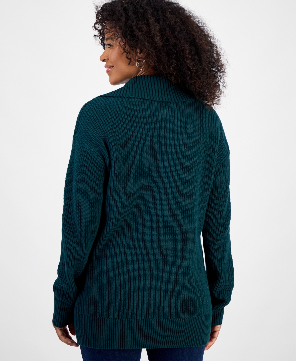 Style & Co Women's Quarter-zip Cable-knit Sweater, Macy's Exclusive In Green