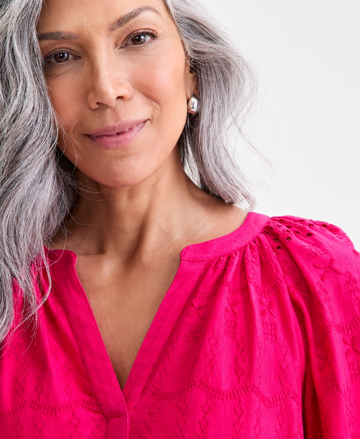 Style & Co Women's Eyelet Split-neck Blouse, Exclusively At Macy's In Pink