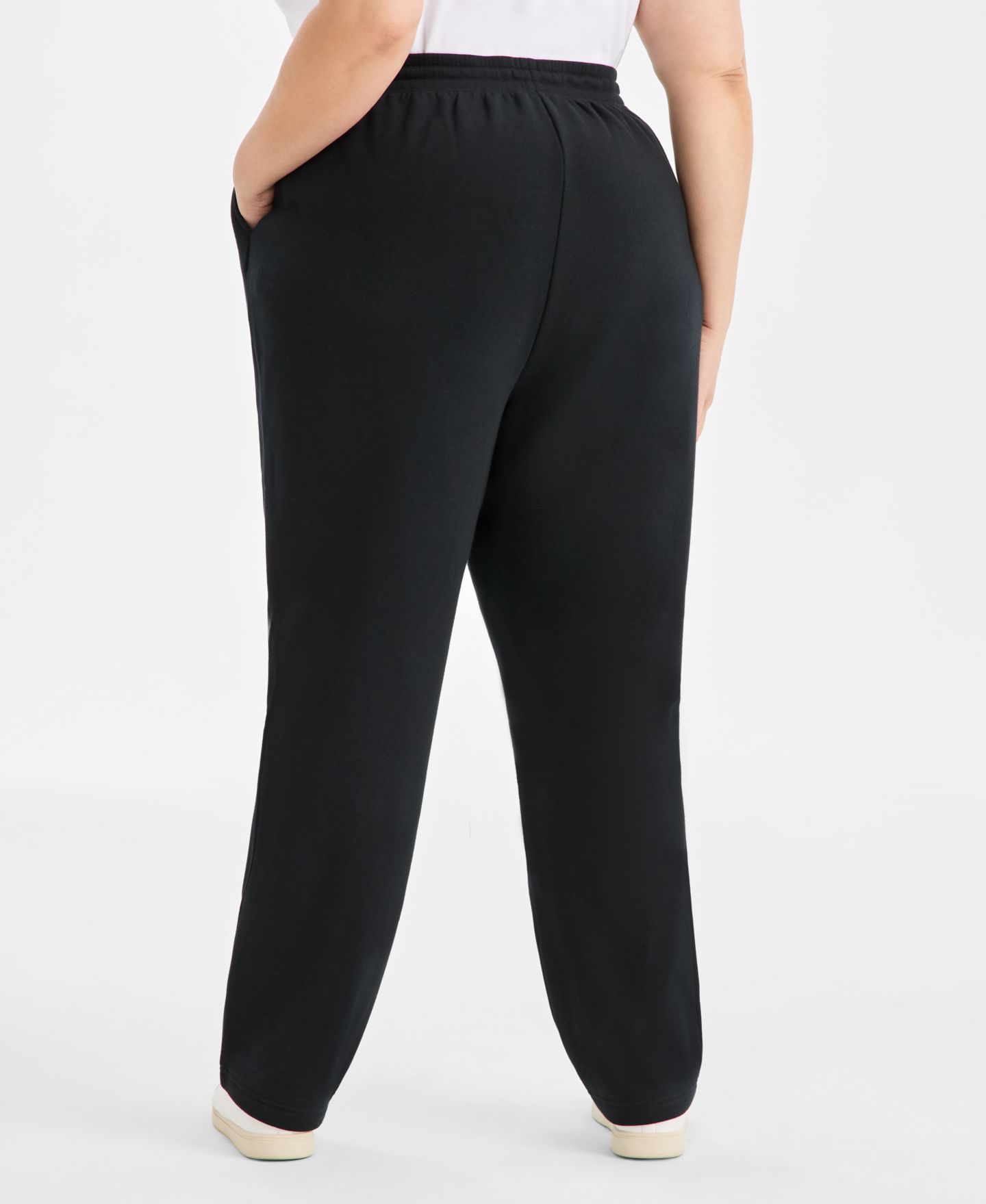 Женские брюки Style & Co Plus Size Mid Rise Drawstring-Waist Fleece, цвет: Глубокий чёрный — фото 3