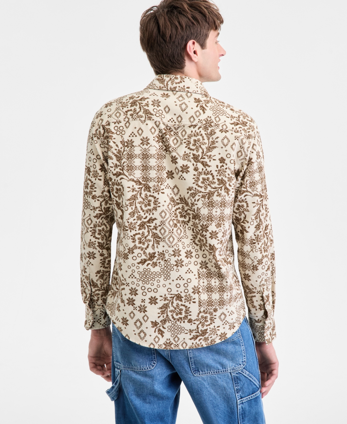Sun + Stone Men's Bonds Long-sleeve Cotton Patchwork-print Corduroy Shirt, Macy's Exclusive In Multi