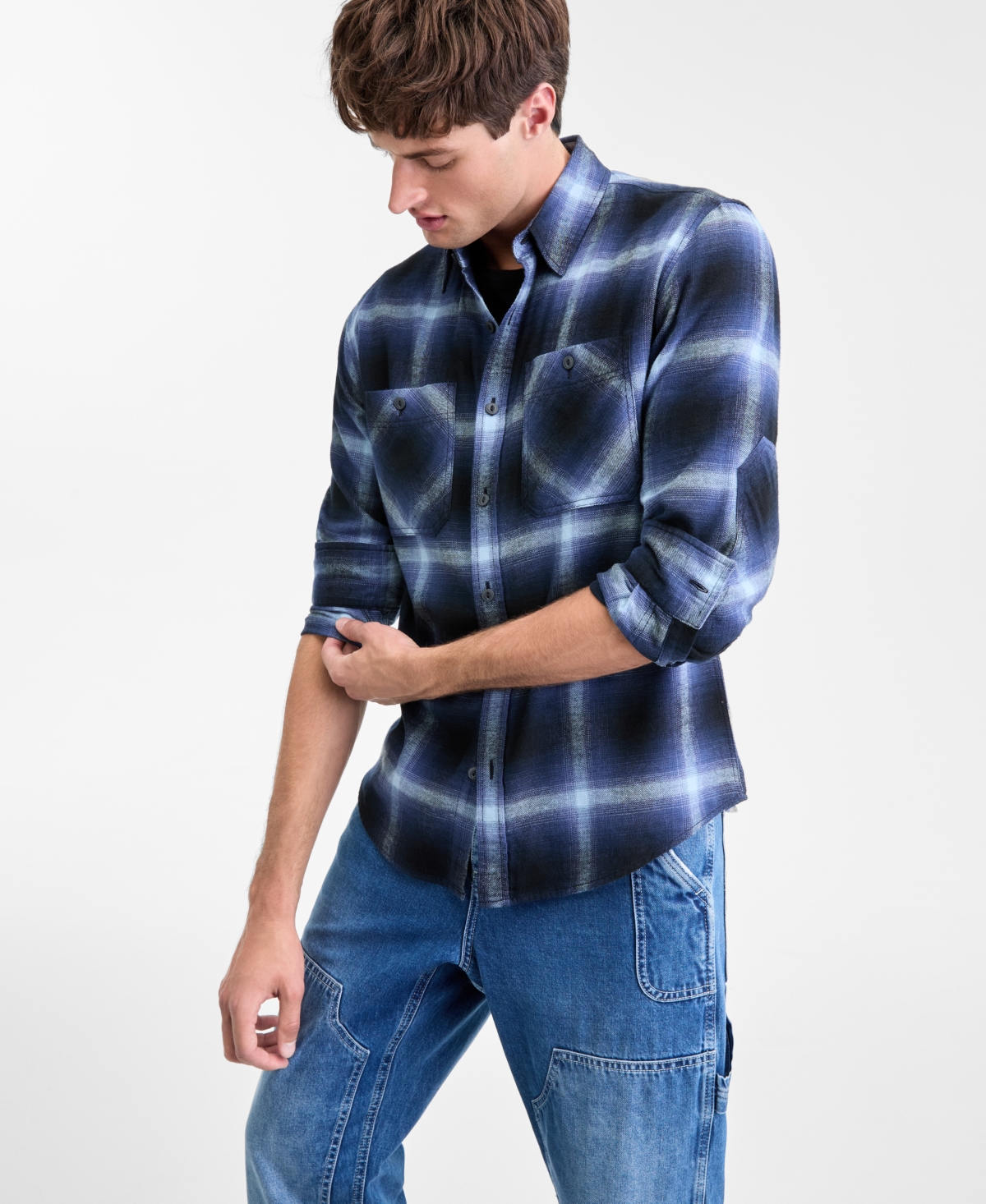 Sun + Stone Men's Iverson Long-Sleeve Cotton Flannel Plaid Shirt, Macy's Exclusive