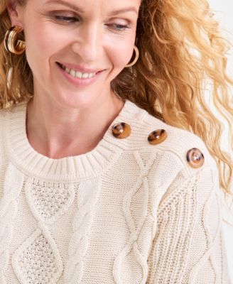 Petite Long-Sleeve Cable Knit Sweater, Macy's Exclusive