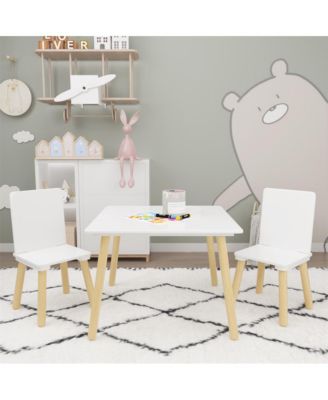 Kids Table and 2 Chairs Set, 3 Pieces Toddler Table and Chair Set, Wooden Activity Play Table Set (White)