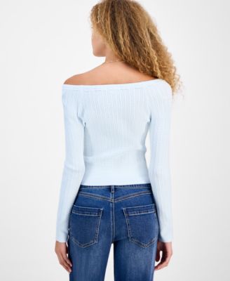 Juniors' Off-The-Shoulder Cable-Knit Sweater