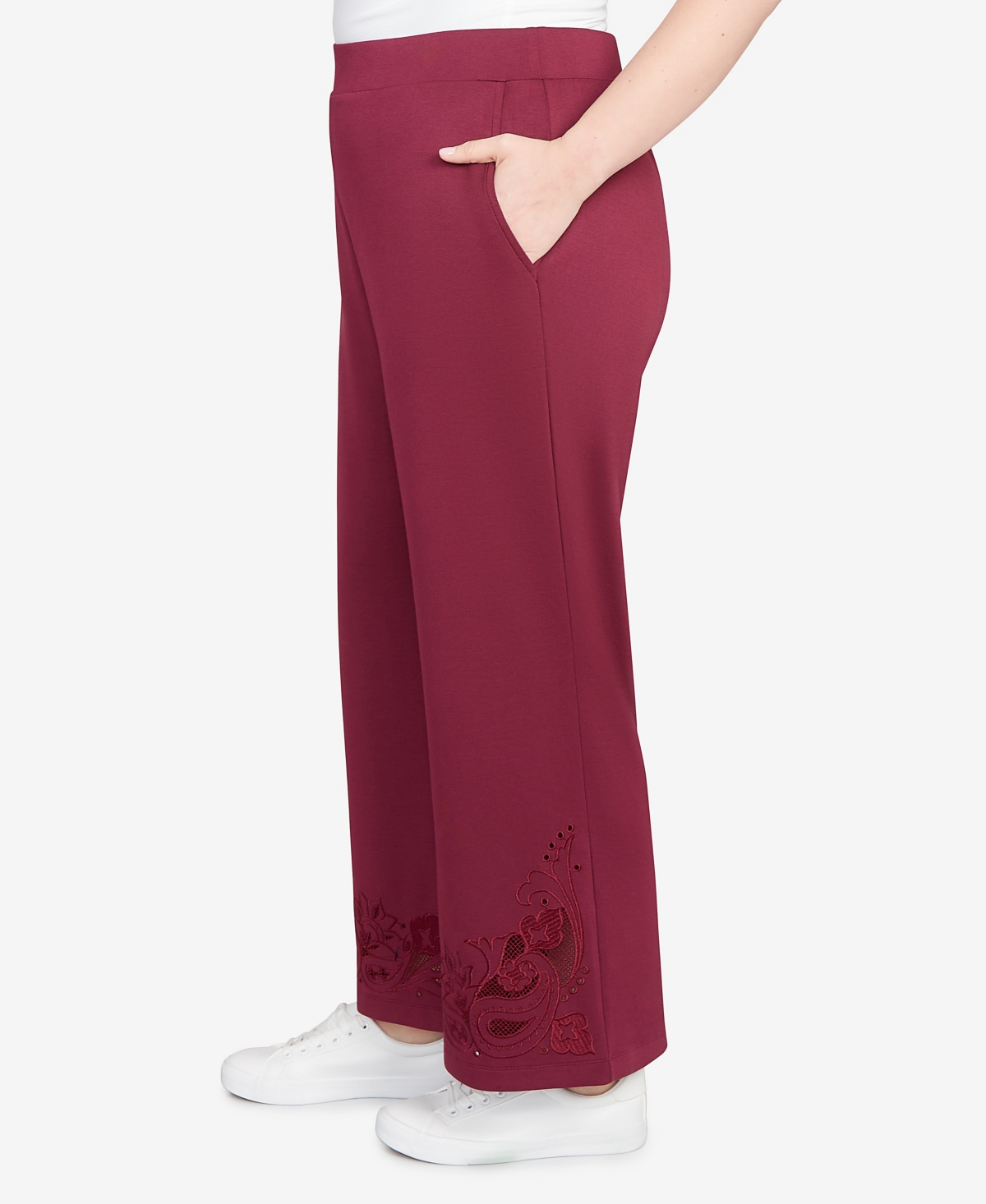 Ruby Rd. Plus Size Wide Leg Floral Cutout Pants In Pink