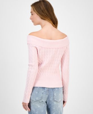 Juniors' Spread-Collar Cable-Knit Cardigan
