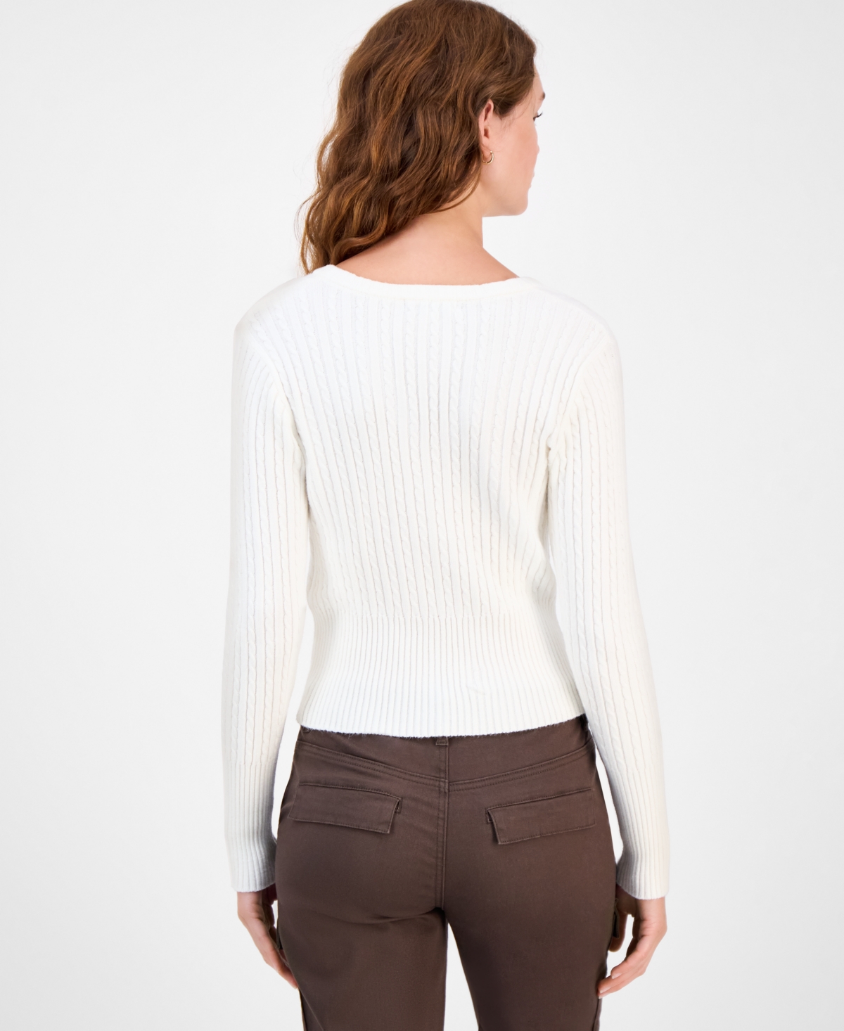 Hooked Up by Iot Juniors' Cable-Knit V-Neck Sweater