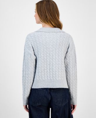 Juniors' Split-Neck Cable-Knit Sweater