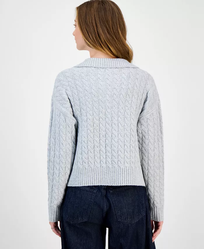 Juniors' Split-Neck Cable-Knit Sweater - thumbnail 2