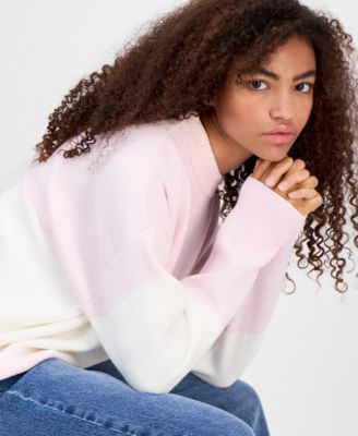 Juniors' Oversized Stripe Long-Sleeve Sweater