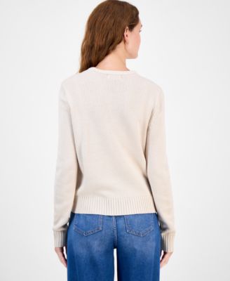 Juniors' Embroidered Novelty Crewneck Sweater 