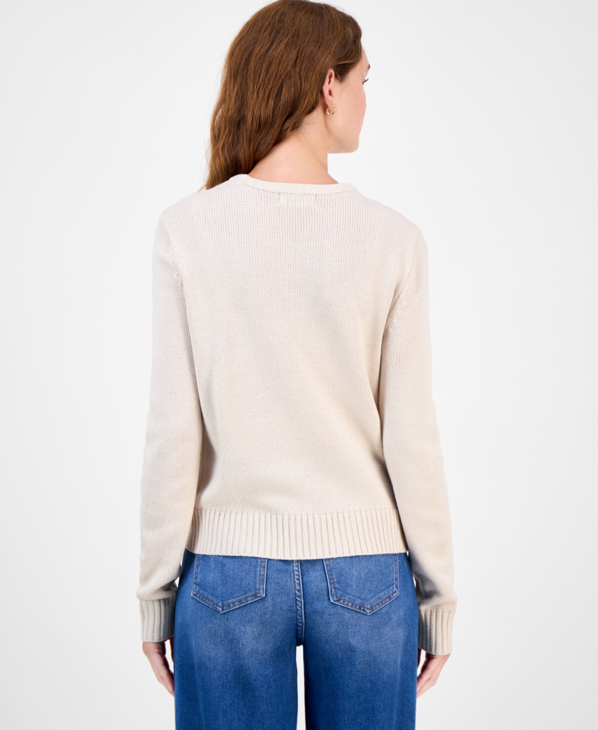 Just Polly Juniors' Embroidered Novelty Crewneck Sweater In Neutral