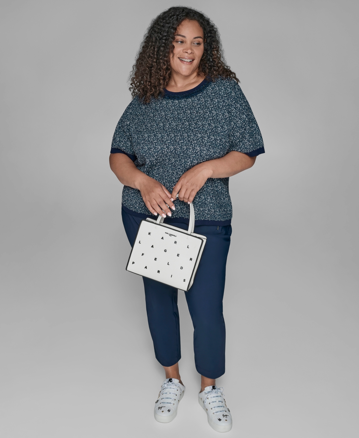 Karl Lagerfeld Karl Lagerfield Paris Plus Size Short Sleeve Crew Sweater In Blue